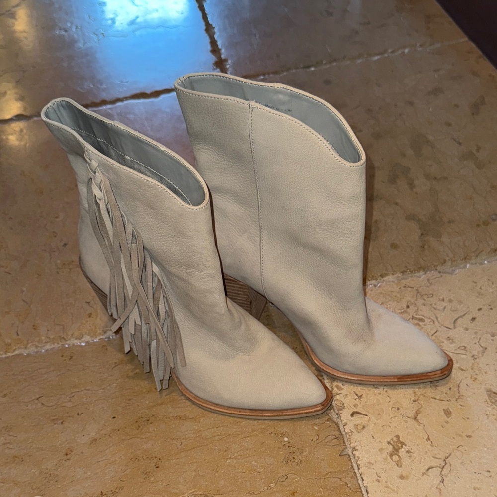 Dolce Vita Cream Fringe Heeled Boots